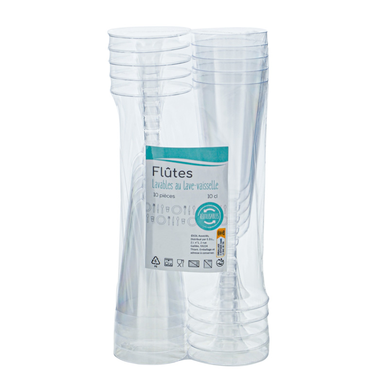 10 flûtes à champagne transparent en plastique L'Incroyable